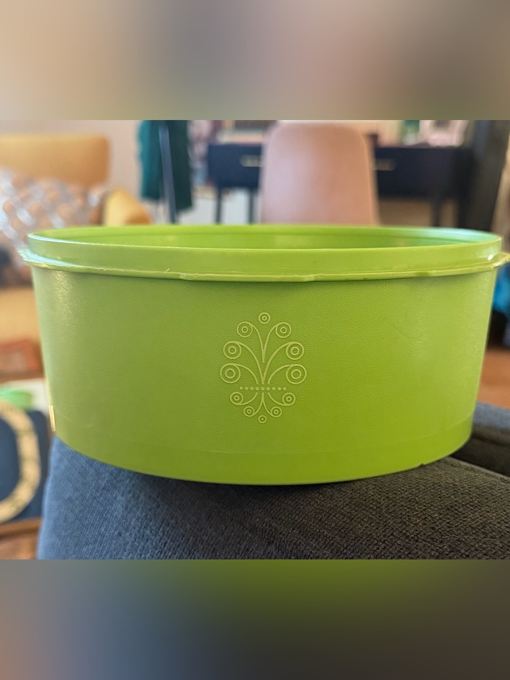 Vintage Tupperware Medallion Servalier Canister Green Apple, No Lid, #1204, 8”